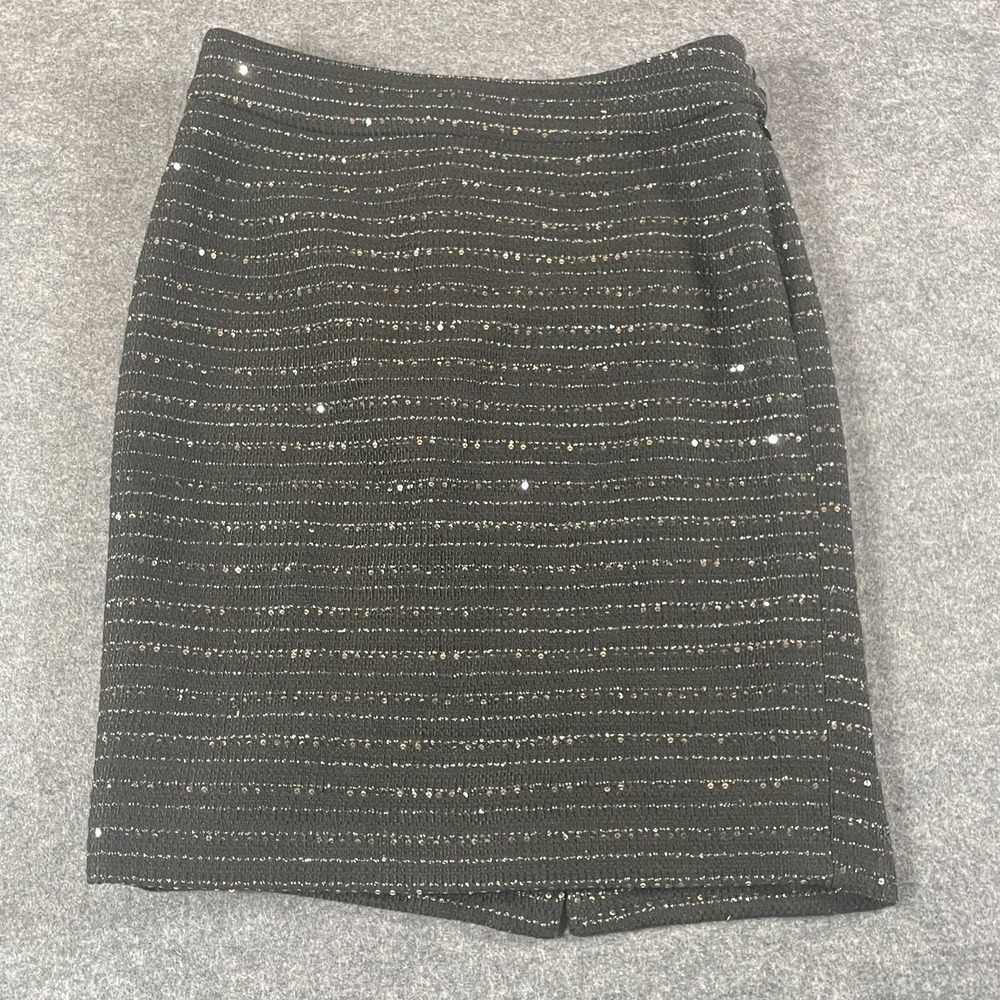 The Limited Skirt Womens 2 Black Zip Up Straight Pencil Lined Sequin Tweed $70